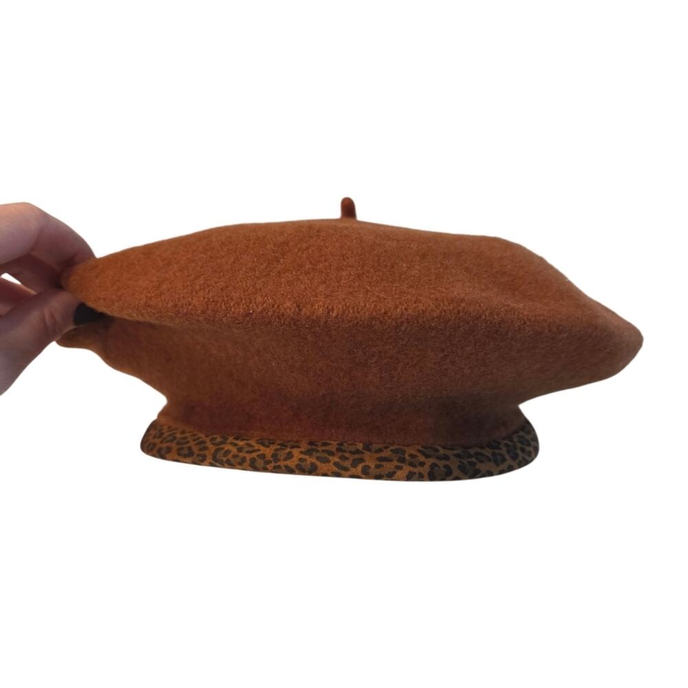 Vintage P.R.T. Ultrabasque Czech Wool Beret with Leopard Print Trim